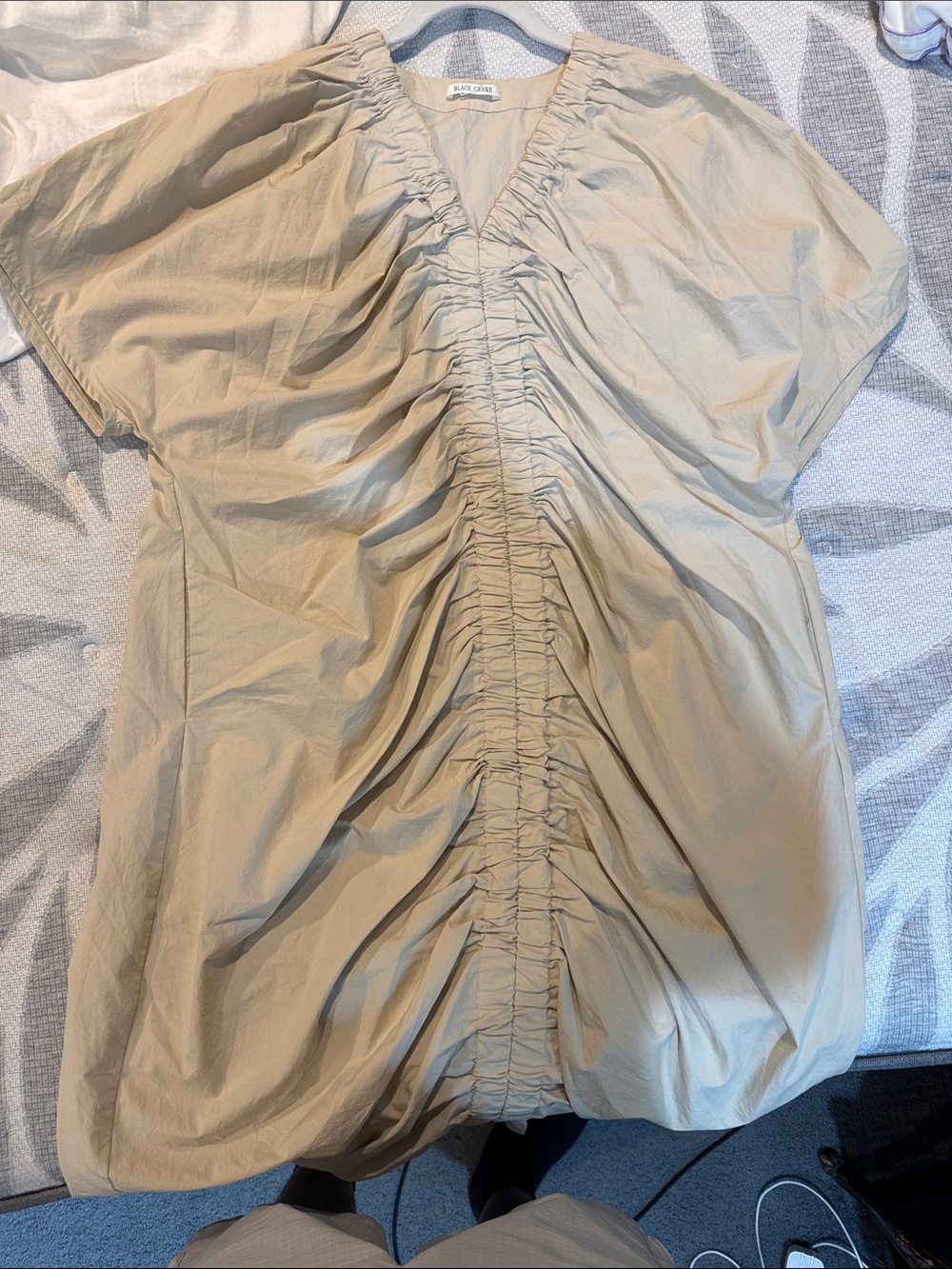 Black Chane Tan Ruched V-Neck Tunic